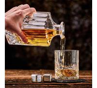 Carafe à whisky Globe Set - 700 ml - Décanteur - Cadeau pour homme - Verres Tumbler - Pierres - Dessous de verre - Pince à glace