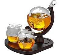 MikaMax - Ensemble de carafe à décanter Globe Deluxe - Ensemble de carafe à whisky - Set à whisky fabriqué à la main - Avec 2 verres à whisky - 850 ml - Transparent - Ensemble carafe à décanter en