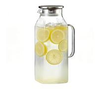 Carafe d'Eau en Verre - Grand Pot de Boisson Froide 2000ml | Broc à Jus Épaissi Isolé Thermiquement | avec Couvercle, Résistant à la Chaleur, pour Cuisine Maison Camping Pique-Nique Été Réunion de Fam