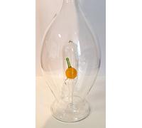 Carafe du verre transparent, de la bouche soufflé, la bouteille du verre clair avec deux mirabelles du verre coloré dans l'intérieur, la bouteille du verre transparent à versent, contenu 0,5 litres, hauteur environ 30 cm, Oberstdorfer Glashütte
