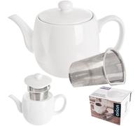 Carafe en porcelaine avec couvercle et passoire en porcelaine blanche Mona