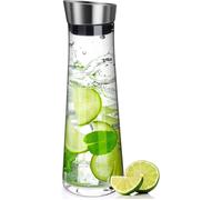 Carafe en Verre 1L, Anti-Carafe avec Couvercle Acier Inoxydable pour Eau, Jus, Limonade