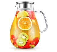 Carafe en verre 2.4L verre borosilicaté pichet à eau avec couvercle, pour eau thé glacé jus de fruits