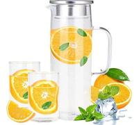 Carafe en verre avec couvercle, 1,4 l, verre borosilicaté, 2 verres