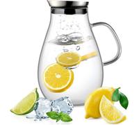 Carafe en verre avec couvercle en acier inoxydable 2L Carafe à eau en verre borosilicaté