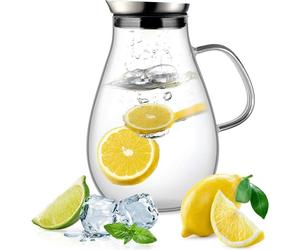 Carafe en verre avec couvercle en acier inoxydable 2L Carafe à eau en verre borosilicaté