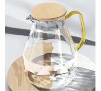 Carafe en verre avec couvercle en bambou - pot à eau moderne - 2 litres