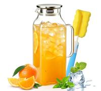 Carafe en verre borosilicate de 2 l avec couvercle en acier inoxydable | Carafe carrée pour porte de réfrigérateur, carafe à eau résistante à la chaleur pour eau froide/chaude, thé glacé, jus, vin