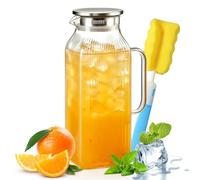 Carafe en verre borosilicate de 2 l avec couvercle en acier inoxydable, carafe carrée pour porte de réfrigérateur, carafe à eau résistante à la chaleur pour eau froide/chaude, thé glacé, jus, vin