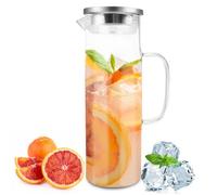 Carafe en verre de 1,5 Litre, Transparent et résistant chaleur bouteille Carafe Eau, Cruche en Verre avec Couvercle et Anse