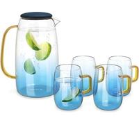 Carafe en verre de 1,55 l avec 4 verres et un couvercle en silicone