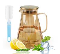 Carafe en verre de 2 l avec poignée et couvercle en acier inoxydable doré - Pour eau, jus, lait, café, thé, passe au lave-vaisselle - Couleur ambre