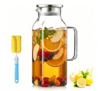 Carafe en verre de 2 litres avec couvercle, carafe à eau carrée avec | Carafe à eau transparente en verre de grande capacité avec brosse pour café, lait, vin, jus