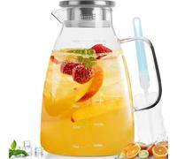 Carafe en verre de 2 litres avec couvercle - Carafes et pichets décorés - Pichets à thé glacé, carafe à eau avec anse - Carafe en verre borosilicaté résistant à la chaleur - Pichets à boire, théière -