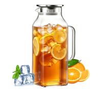 Carafe en verre de 2 litres avec couvercle scellé, facile à nettoyer, résistante à la chaleur, avec poignée, carafe à eau carrée pour eau froide chaude, thé glacé, vin, jus, thé, lait