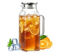 Carafe en verre de 2 litres avec couvercle scellé, rayures verticales, carafe à eau résistante à la chaleur avec poignée, carafe à eau carrée pour eau froide chaude, thé glacé, vin, jus, thé, lait