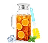Carafe en verre de 2 litres - Carafe à eau avec couvercle - Théière carrée | Carafe en verre pour porte de réfrigérateur, carafe à eau carrée pour lait, boissons, eau froide, chaude, thé glacé, vin, jus