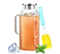 Carafe en verre de 2 litres - Carafe à eau avec couvercle - Théière carrée | Carafe en verre pour porte de réfrigérateur, carafe à eau carrée pour lait, boissons, eau froide, chaude, thé glacé, vin, jus