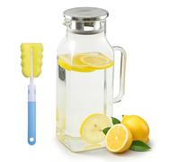Carafe en verre de 2000 ml - Carafe à eau en verre borosilicate résistant à la chaleur avec double bec verseur - Carafe à eau carrée pour porte de réfrigérateur - Avec filtre en maille pour thé, jus