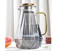 Carafe en verre diamant avec couvercle, 2 litres, carafe à eau au design moderne, carafe en verre avec poignée pour les fruits, carafe résistante à la chaleur pour le thé, la glace ou le lait