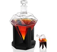 Carafe en verre en forme de diamant, 1 000 ml, avec support en bois et bouchon hermétique