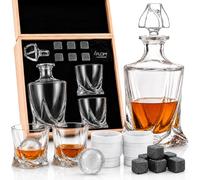Carafe et verre à whisky | Twist Designer carafe et 2 verres à whisky avec 6 pierres à whisky en granit | Coffret cadeau carafe à whisky | Cadeaux Whisky pour hommes