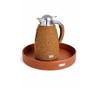 Carafe Isotherme Luxe avec Plateau - Thermos Design Effet Rotin Tressé - Pichet Café et Thé en Inox - Maintien Chaud/Froid - Élégante Carafe de Service pour Cuisine, Salon et Table Moderne