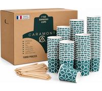 Caramont,7 Oz 1000 Gobelets en Carton avec Agitateurs en Bois,Écologique et Jetables,Résistant à la Chaleur,pour la Boisson Froide et Chaude en Carton de Qualité,Ideal pour Café,Thé,Anniversaire,etc