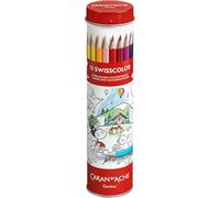 Caran d'Ache Boîte métallique de 18 crayons de couleur aquarellables Swisscolor + poster sur le thème des animaux de la Suisse