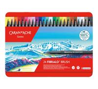 Caran d'Ache Fibralo Stylos pinceaux avec encre soluble dans l'eau Boîte métallique 24 couleurs assorties, lignes fines, épaisses, calligraphie, bullet journal, écriture, aquarelle, largeur de trait