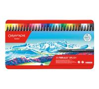 Caran d'Ache Fibralo Stylos pinceaux avec encre soluble dans l'eau Boîte métallique 30 couleurs assorties, lignes fines, épaisses, calligraphie, bullet journal, écriture, aquarelle, largeur de trait