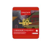Caran d'Ache Neocolor II Lot de 10 pastels de cire solubles dans l'eau Édition spéciale 50 ans - Boîte de 10 couleurs, crayons de coloriage artistiques, cadeau pour les amateurs d'art, essentiels pour