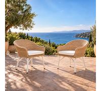 Carcina lot de 2 fauteuils de jardin effet résine tressé blanc et bois
