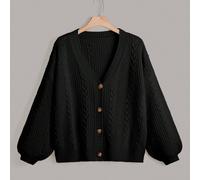 Cardigan tricoté polyvalent, col V, boutonné simple, manches longues, casual et adapté pour le travail, pour femmes grande taille, automne/hiver 0XL,1XL,2XL,3XLUnicoloreÉtoffe