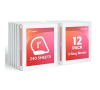 Cardinal ClearVue Lot de 12 classeurs économiques à 3 anneaux, 2,5 cm, anneaux obliques en D, peut contenir 240 feuilles, vue de présentation ClearVue, antiadhésive, blanc, étui de 12 (90741)