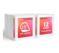 Cardinal ClearVue Lot de 12 classeurs économiques à 3 anneaux, 3,8 cm, anneaux inclinés en D, peut contenir 375 feuilles, vue de présentation ClearVue, antiadhésive, blanc, étui de 12