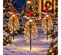 Cardinal Memory Fountain Solar Light, Memorial Garden Stake | Weather-Resistant Cardinal Yard Decor with Cascading Snowflake Lights(3pack)