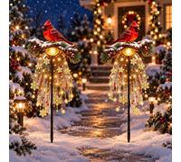 Cardinal Memory Fountain Solar Light, Memorial Garden Stake | Weather-Resistant Cardinal Yard Decor with Cascading Snowflake Lights(2pack)