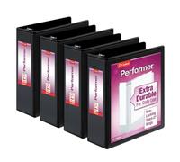 Cardinal Performer 27601 Lot de 4 classeurs à 3 anneaux, 7,6 cm, anneaux inclinés non verrouillables, capacité de 725 feuilles, présentation ClearVue, antiadhésifs, sans PVC, noir