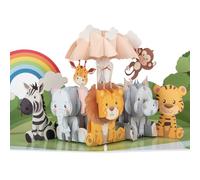 Cardology - Carte Pop-Up Naissance pour Bébé | Thème Animaux Safari et Arc-en-Ciel, Carte de Félicitations pour Baby Shower, Annonce de Grossesse, Vœux 3D | Cadeau Unique et Mémorable