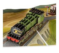 Cardology- Carte pop-up Train à vapeur | Carte d'anniversaire de train écossais volant, cartes de fête des pères, cadeaux de train pour hommes | Fait à la main, 15 X 20 cm