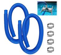 CAREDGO 2 PCS Tuyaux de Piscine 2 Mètres, ø 32 mm Tuyau de Pompe et Aspirateur pour Piscine, Bleu, Avec 4 Pinces Métalliques