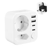 Carehabi Adaptateur Prise Anglaise, Prise Anglaise Adaptateur Francais avec 2 USB-A et 2 USB-C, Type G, Adaptateu UK, Adaptateu Prise Irlande, Prise Type G pour Angleterre Malte Malaisie