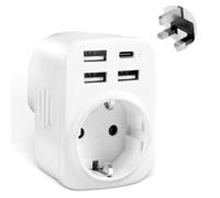 Carehabi Adaptateur Prise Anglaise Vers Francais Avec 3 USB-A et 1 USB-C, Type G Pour Angleterre, Irlande, Malte, Malaisie