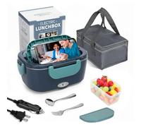 Carehabi Gamelle Chauffante 60W Lunch Box Chauffante 1,5L, Boite Isotherme Repas Chaud pour Voiture/Camion/Bureau Compatible Allume Cigare 12V 24V 220V Chauffe Plat Voiture en Acier avec Lunch Bag