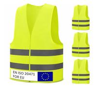 Carehabi Gilet Jaune Voiture Adulte x 4 Norme en ISO 20471, Gilet Fluorescent de Sécurité, Vêtement Réfléchissant pour Homme Femme, Protection Haute Visibilité pour Velo Moto, Gilet de Dépannage