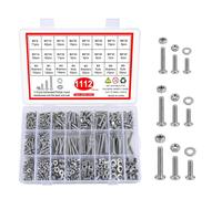 Carehabi Kit 1112 Vis et Écrous M3 M4 M5 M6 - Assortiment Vis Mécaniques à Tête Cylindrique (Cruciforme) avec Rondelles - Boîte de Boulonnerie pour Bricolage, Machines, PC & Réparation (Métal)