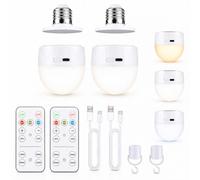 Carehabi Lot de 2 : Ampoule Rechargeable E27 Amovible, Type-C | Intensité Variable, Minuterie,Socle Magnétique, 3 Couleurs 12H, Base 4-en-1 Aimant & Crochet pour Applique Murale