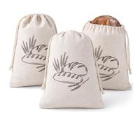Carehabi Lot de 3 Sacs à Pain en Lin (30 x 40 cm) - Sac à Pain Respirant pour Le Pain Frais Plus Longtemps - Sac à Pain réutilisable avec Cordon de Serrage - Rangement du Pain pour la Cuisine
