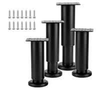 Carehabi Pieds de Meuble Réglables 4 Pièces 12-18cm, Pied de Table Pieds de Lit en Acier Laminé à Froid Noir, Rehausseur pour Armoires Canapés